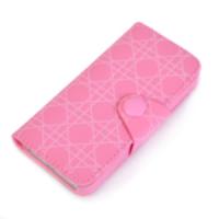 Grid Button Leather Wallet Notebook Case for iPhone 5 - Pink