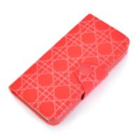 Grid Button Leather Wallet Notebook Case for iPhone 5 - Red