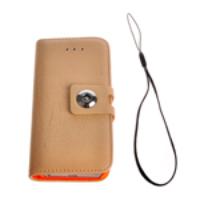 Metal Fastener Leather Wallet Case Card Holder for iPhone 5 - Beige