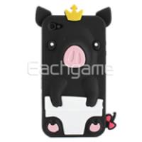 3D Crown Pig Soft Silicone Case Cover for iPhone 4 Black