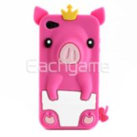 3D Crown Pig Soft Silicone Case Cover for iPhone 4 Rose