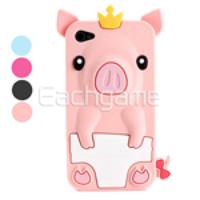 3D Crown Pig Soft Silicone Case Cover for iPhone 4 Pink