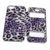 Leopard Pattern Folio PU Leather Case Cover for iPhone 5 Purple