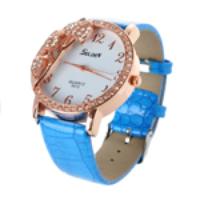 Eye-catching Imitated Diamond Leaf Watch Face Quartz PU Wrist Watch Bl