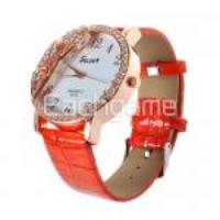 Eye-catching Imitated Diamond Leaf Watch Face Quartz PU Wrist Watch Or