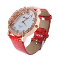 Eye-catching Imitated Diamond Leaf Watch Face Quartz PU Wrist Watch Re