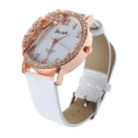 Eye-catching Imitated Diamond Leaf Watch Face Quartz PU Wrist Watch Wh