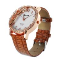 Eye-catching Imitated Diamond Leaf Watch Face Quartz PU Wrist Watch Br