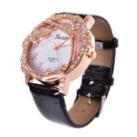 Eye-catching Imitated Diamond Alloy Watch Face Quartz PU Wrist Watch B