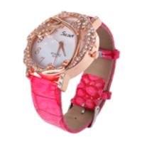 Eye-catching Imitated Diamond Alloy Watch Face Quartz PU Wrist Watch R