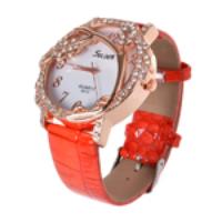 Eye-catching Imitated Diamond Alloy Watch Face Quartz PU Wrist Watch O