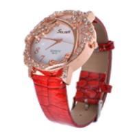 Eye-catching Imitated Diamond Alloy Watch Face Quartz PU Wrist Watch R