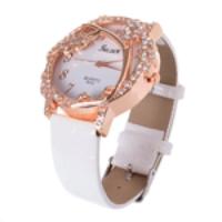 Eye-catching Imitated Diamond Alloy Watch Face Quartz PU Wrist Watch W