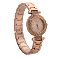Rose Gold Rhinestone Round Case Quartz Bracelet Wrist Watch