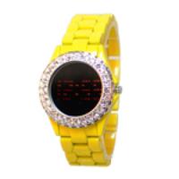 Imitated Diamond Case Round Red LED Wrist Watch Yellow Clearance