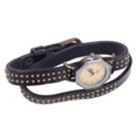 Fashion Women Men Bracelet Watch Octagon PU Bangle Watch - Black