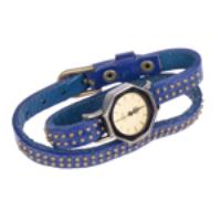 Fashion Women Men Bracelet Watch Octagon PU Bangle Watch - Blue