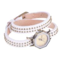 Fashion Women Men Bracelet Watch Octagon PU Bangle Watch - White