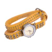 Fashion Women Men Bracelet Watch Octagon PU Bangle Watch - Yellow