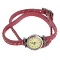 Fashion WRAP Around Bracelet Watch Round PU Women's Watch - Red