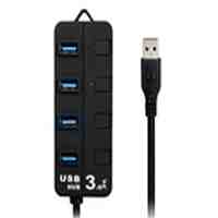 4-port USB 3.0 Hub with LED Indicator (Black)