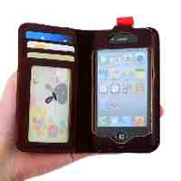 All-in-one Leather Case Cover for Iphone+ Wallet - Brown 