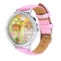 Women's Travel Watch Garden Style Analog Quartz Wrist Watch Pink 