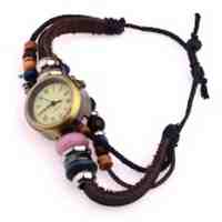 Lady Dragonfly Pendant Beaded Leather Bracelet Watch