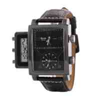 Oulm HP3580 Rectangle Dial Fashion Casual Analog Quartz Watch Men's Military Soprts Wrist Watch - Black