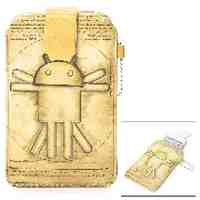 Stylish Android Robot Pattern PU Leather Carrying Pouch for Iphone/Xiaomi – Khaki