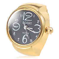 Women's Black Dial Gold Alloy Quartz Ring Watch