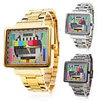 Men's Watch Dress Watch TV Pattern Square Case Steel Band