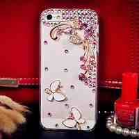 Diamond Butterfly and Flower Petals Back Cover Case for iPhone 5C