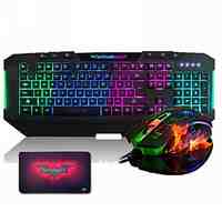 Ajazz The Dark Knight 7 Backlight LED Keyboard and 7 LED Colors 2400DPI 6 Button USB Gaming Mouse /w Mouse Pad Set