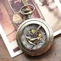 Fashion Jewelry The Hunger Game Retro Necklace Pocket Watch Russia Hunger Games Pocket Watch Bronze Vintage Cool Bird