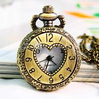 Women's EuropeanRound Dial Heart-Shaped Fashion Quartz Necklace Watch Pocket Watch