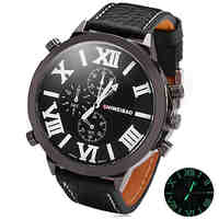 SHIWEIBAO Male Super Circular Quartz Watch With Night-Light Display Big Dial Watch Belt