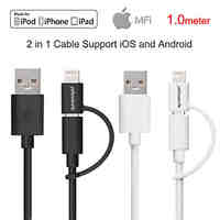 yellowknife Apple MFi Certified LightningMicro USB Data Sync and Charger Cable for iphone 6S iOS and Android (100cm)