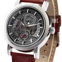 Men's Auto-Mechanical Skeleton Watch PU Leather Band Wrist Watch