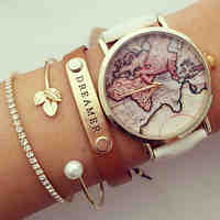 Unisex World Map Style Watch/Vintage World Map/Antique World Map/ Ladies Watch/ Women Premium Faux Leather Wristwatch