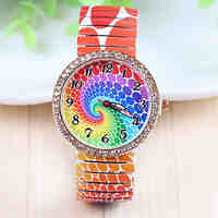 Ladies's Watch European And American Fashion Personality Strip Printing Colorful Diamond Watch Strap