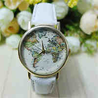 Unisex World Map Style Watch/Vintage World Map/Antique World Map/ Ladies Watch/ Women Premium Faux Leather Wristwatch