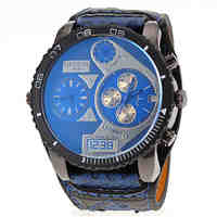 Men's Double Time Sport Design PU Band Quartz Watch