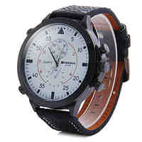 Men's Fashion Big Dial Leather Strap Quartz Watch
