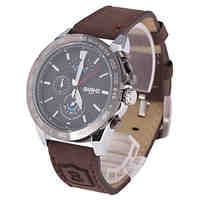 Men's Fashion Dial Brown Leather Strap Quartz Watch
