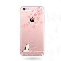 Cherry Blossoms Cat Pattern Transparent TPU Soft Case for iPhone 6/iPhone 6S