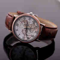 Woman's Watches Retro Rome Copper Surface Map Quartz Watch Geneva Watch World Map