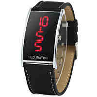 LED Watch with Red Subtitle Date Function Leather Strap