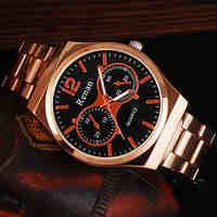 Men's Watch High Grade Rose Gold Glasses Style Business Quartz Steel Band Watch