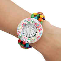 Women's Wood Analog Quartz Bracelet Watch (Multi-Colored)